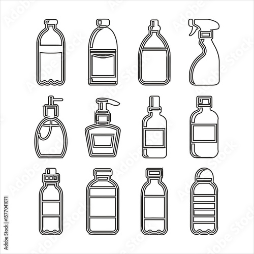 Various bottles and containers with caps and spray nozzles spray bottle pump bottle