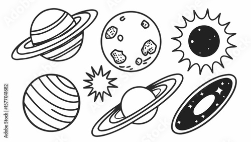 Hand drawn planets and celestial bodies vector illustration space themed astronomy science education design