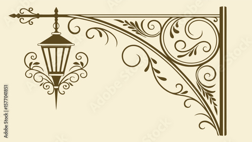 Vintage ornate street lamp post vector design with decorative scrollwork and floral elements illustration