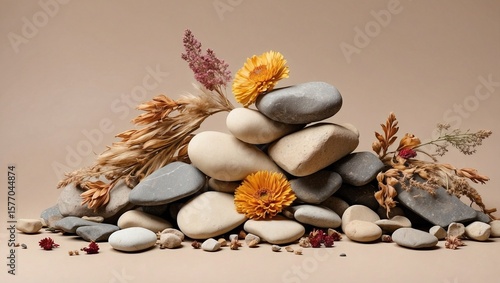 Dried Flowers Accent Stacked Stone Calm