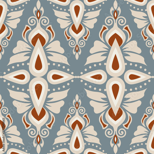 florals fabric pattern Damask style hand drawn and geometric flat design