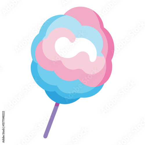Fluffy pink and blue cotton candy treat on a purple stick