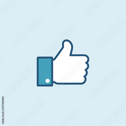 Flat Design Blue and White Thumbs Up Icon Simple Hand Gesture Positive Feedback Approval Symbol Digital Media Social Media Like Button Internet Communication
