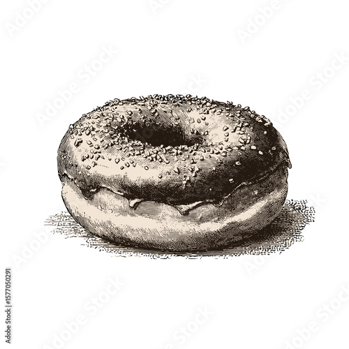 Vintage illustration of a donut, representing classic American pastries, perfect for culinary marketing and dessert-themed events