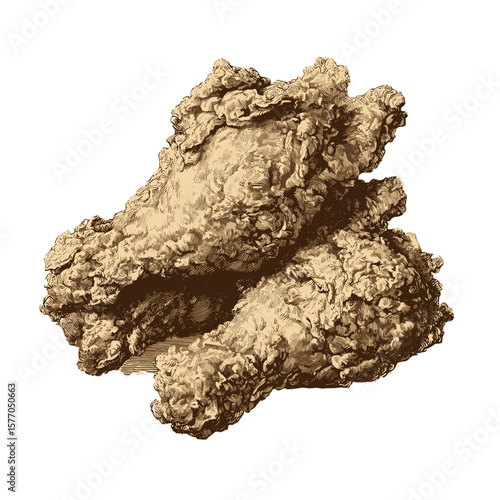 Vintage illustration of fried chicken, representing classic Southern cuisine, perfect for culinary marketing and family gatherings