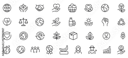 Fair Trade & Sustainability Line Icons Pack – Unique Ethical, Eco-Friendly & Social Responsibility Outline Symbols