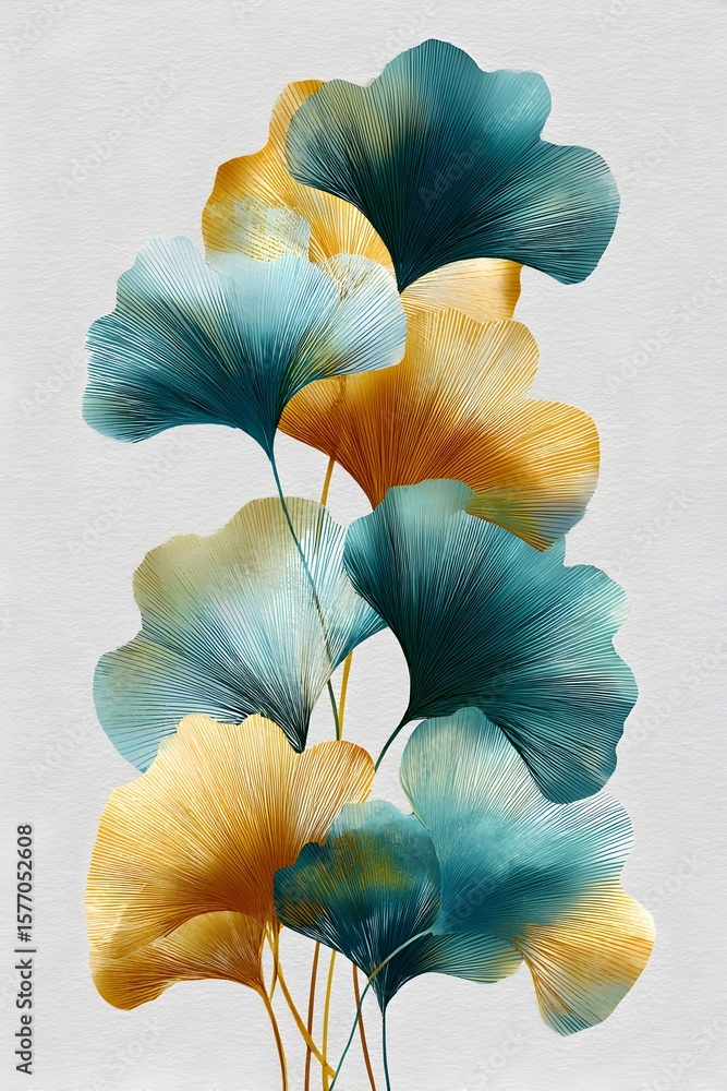 custom made wallpaper toronto digitalElegant ginkgo biloba leaves cascade in an artistic teal and gold display