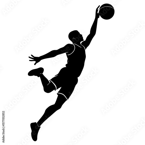 Basketball player dunking black silhouette white