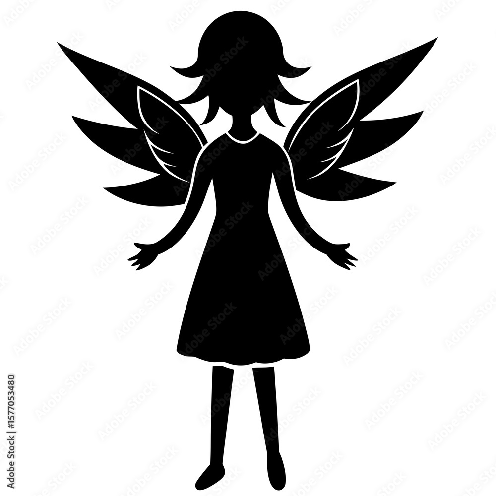 Obraz premium Black silhouette of a child angel with spread wings