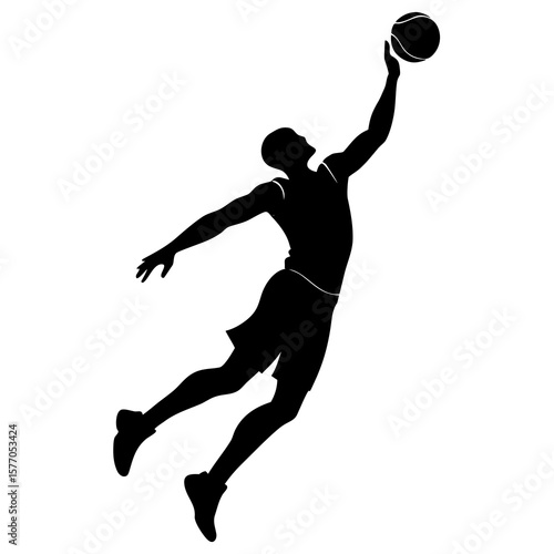 Black silhouette basketball player jumping high white