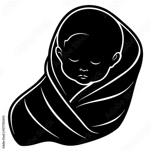Sleeping baby wrapped in blanket swaddled peaceful