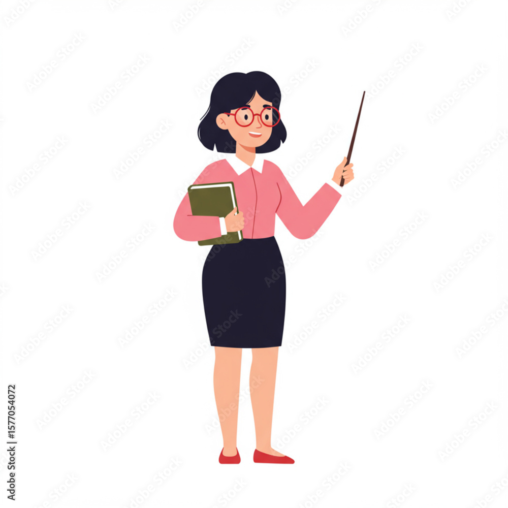 Female Teacher Holding Book and Pointer Stick Illustration Female Teacher Holding Book and Pointer Stick Illustration