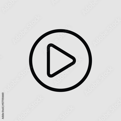 Black outlined play button icon inside a black outlined circle on a light gray background simple minimalist design vector graphic