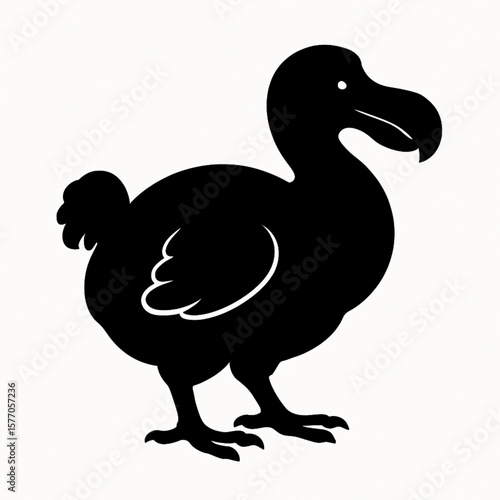 Striking black silhouette of a dodo bird, perfect for wildlife art, extinct species designs, and educational projects. Ideal for posters, tattoos, and nature-themed graphics with a bold, minimalist st