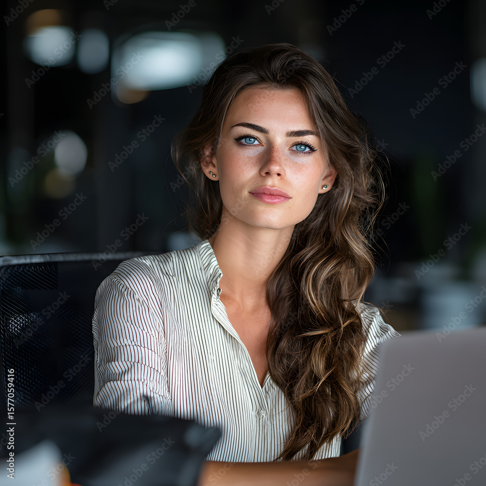 Fototapeta premium Confident Woman Gazing Away in Modern Office