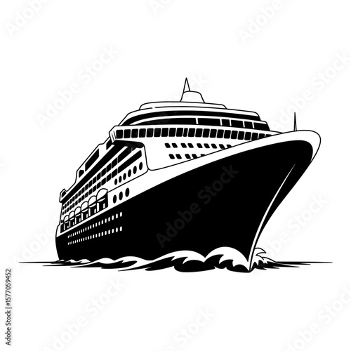  "Monochrome Luxury Cruise Ship Front View Travel Illustration"