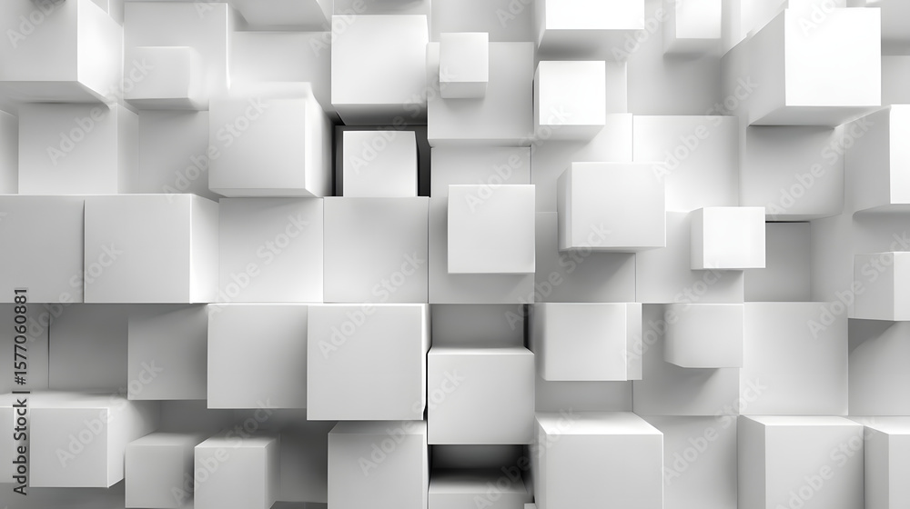 Random shifted white cube boxes block the background wallpaper banner. abstract 3d square white technology communication concept background. Random shifted white cube square boxes block the background