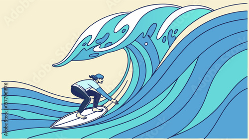 Surfing illustration of a surfer riding a wave vector art for extreme sports and water adventure design