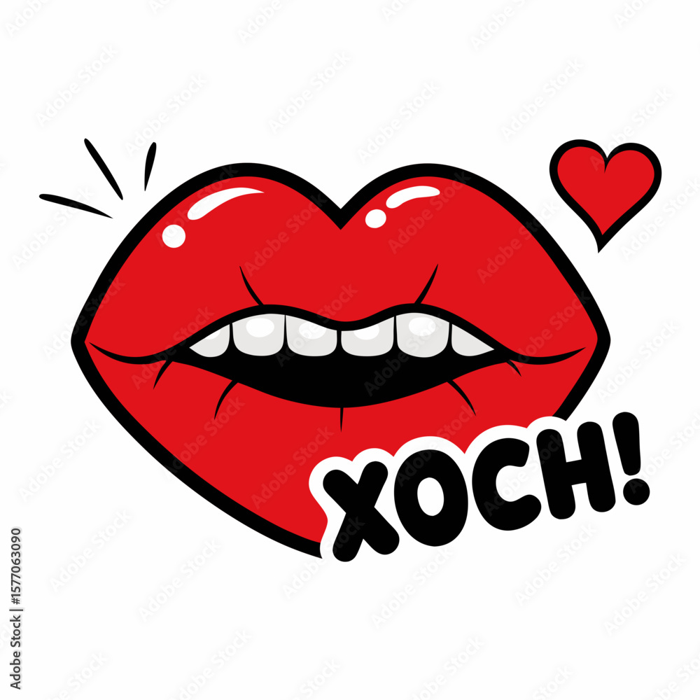 Obraz premium bright red lips with halftone patterns