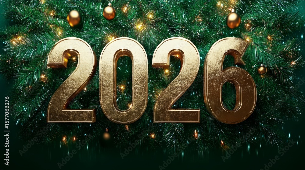 Festive Numerals 2026 on an Evergreen Branch Signifying New Beginnings and Bright Holiday Hope Festive Numerals 2026 on an Evergreen Branch Signifying New Beginnings and Bright Holiday Hope
