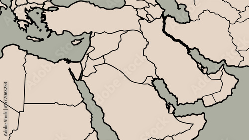Middle east map vector illustration showing countries and borders for geography and political studies use