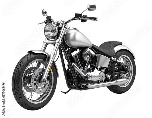 3D silver chopper bike icon isolated on transparent background. PNG