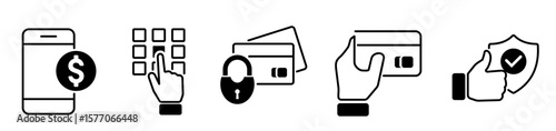 security icons as mobile banking, pin code, payment Pro Vector