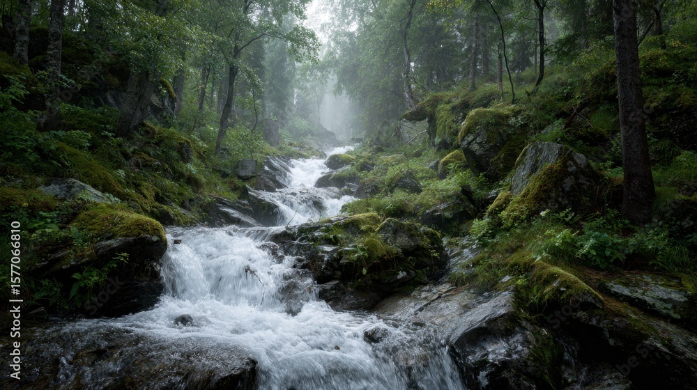 Obraz premium Majestic waterfall flowing through lush forest nature scene tranquil environment serene viewpoint peaceful concept