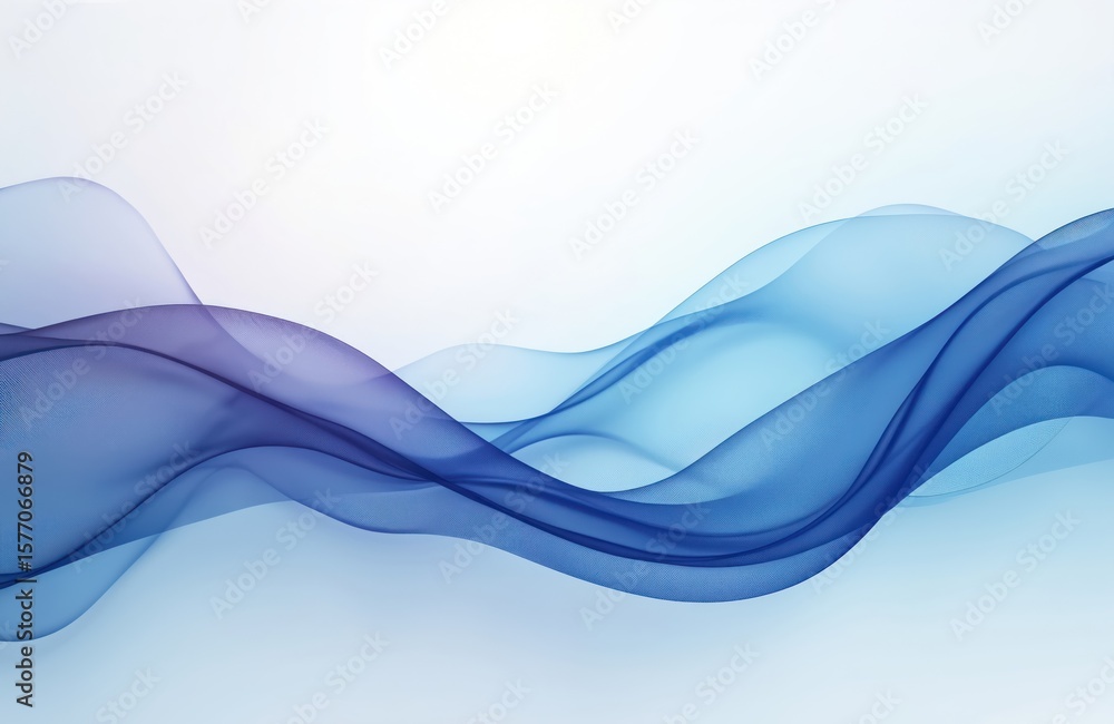 Naklejka premium Blue gradient background with curved lines, varying in hue, direction. Wavy pattern adds movement, dynamism to flat composition. Striking contrast between curved lines, stark white background.
