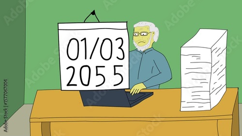 animated illustration of an office employee working from young to old
