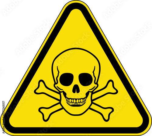 Danger sign, warning triangle sign, poison warning icon with skull, emergency symbol.