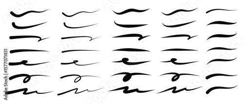 set hand drawn underline highlighter marker strokes swoops waves brush marks
