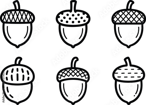 Set of Acorn Line Art – Minimal Botanical Nut Vector Collection