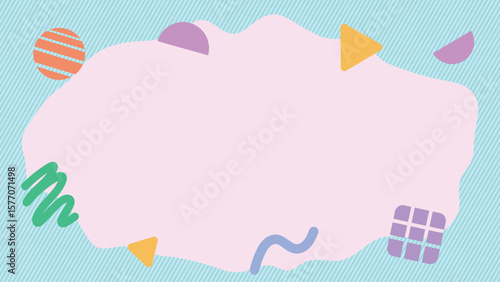 レトロポップな流体シェイプとメンフィス柄の背景・水色