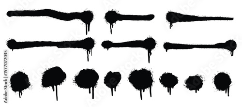 Set graffiti spray painted lines grunge dots isolated white background vector illustration.