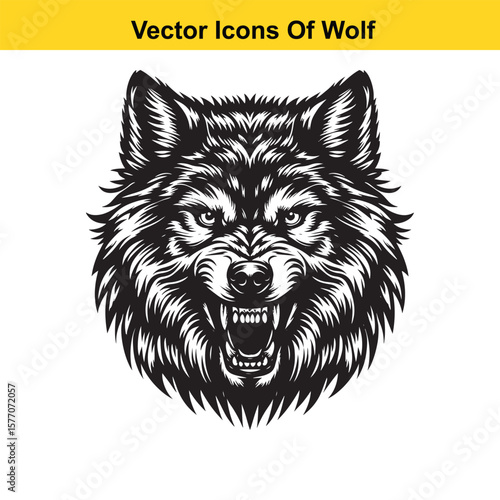 Wolf Head Vector Illustration – Fierce Animal Logo or Emblem Design