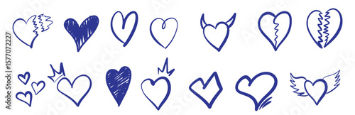 Set of Heart hand drawn doodle style. love symbol illustration