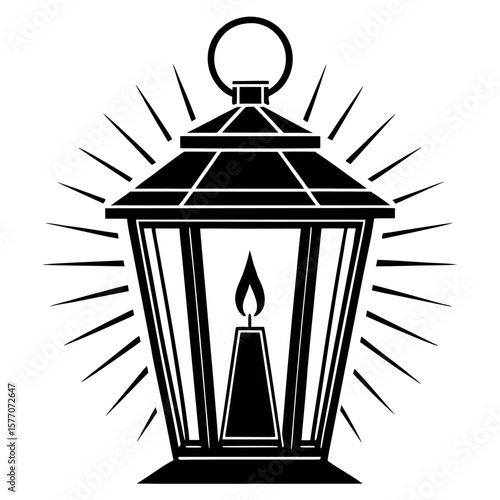 


       A candle lantern with light rays vector illustration.
