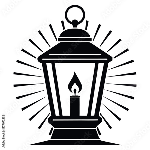 


       A candle lantern with light rays vector illustration.
