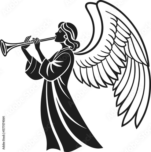 Graceful winged woman vector illustration with a sword, embodying the strength and beauty of an archangel