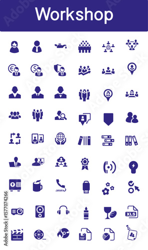 Workshop icon collection in blue colour vector