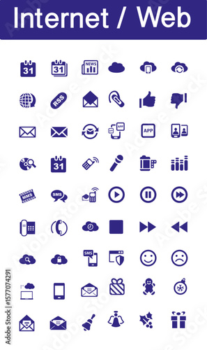 Internet and web icon collection in blue colour vector