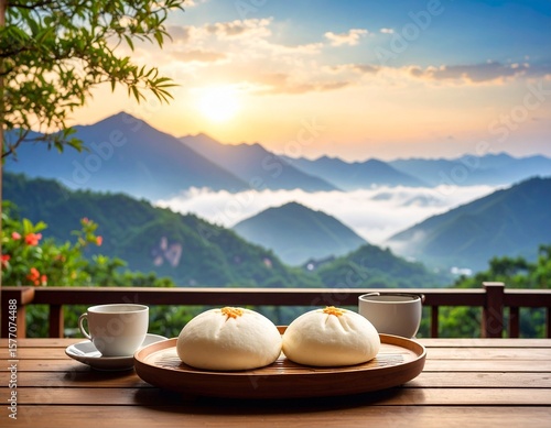 sarapan dengan pemandangan pegunungan 