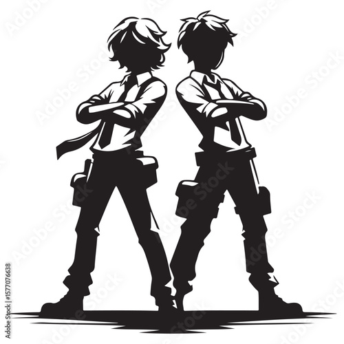 Arm in Arm Male Friends Silhouette Walking in Brotherhood