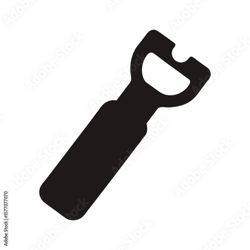 Black silhouette of a bottle opener isolated on white background