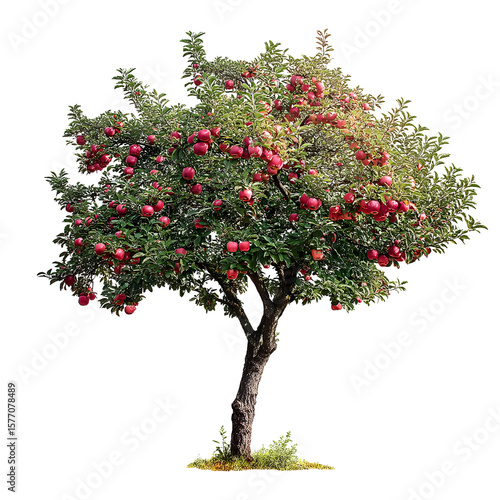 Apple tree isolated on black background, full of ripe and red apples