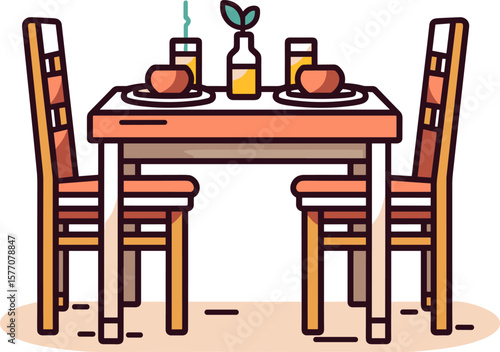 Elegant Dining: Table Setting with Food and Drink Illustration