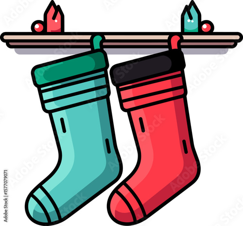 Festive Christmas Stockings Hanging on Shelf Decoration