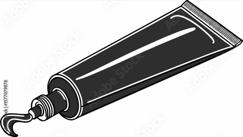 Black and white toothpaste tube illustration for dental hygiene and oral care products and health 100
