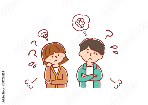 疑問を感じる若い夫婦のイラスト